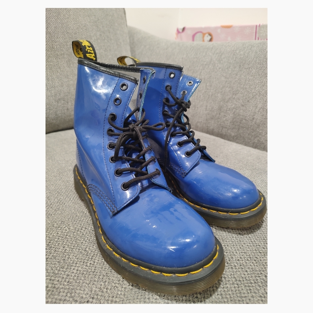 Doc Martens Patent Leather Royal Blue Lace Up Boots